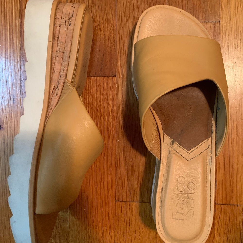 Franco Sarto camel-tan slip on platforms
